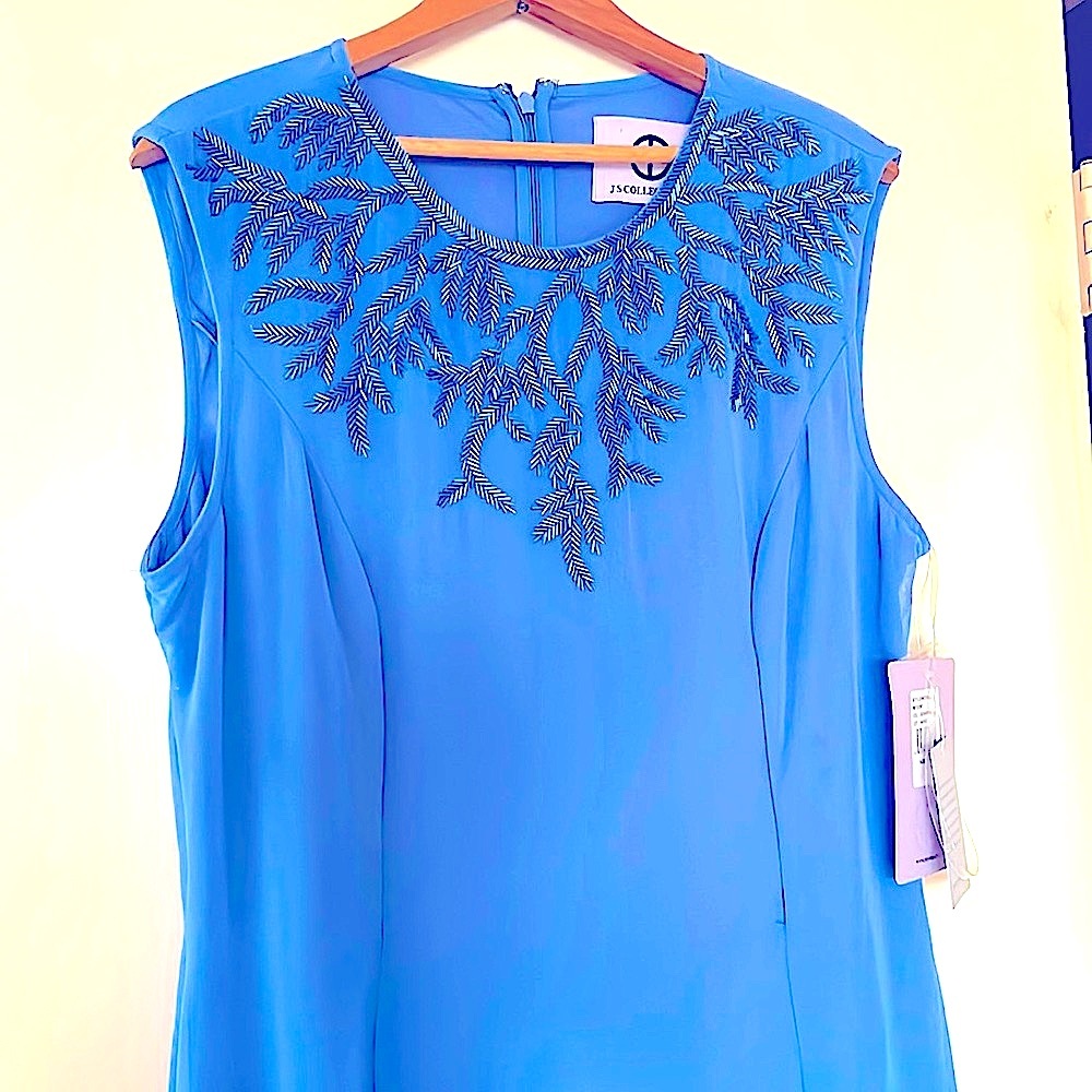 NWT. J S COLLECTIONS (Nordstrom’s) Periwinkle blue evening maxi dress with beads